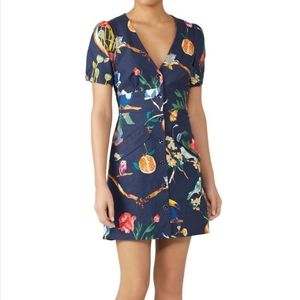 Tanya Taylor tropical linen dress with birds and flowers